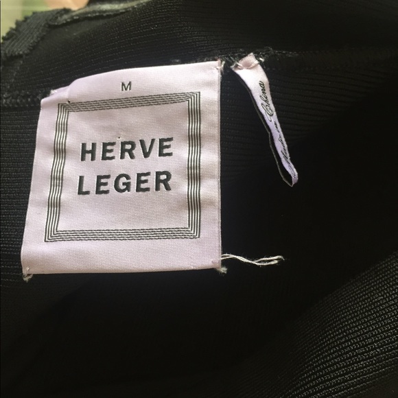 Herve Leger Black Off-White Strapless Dress - Picture 3 of 5